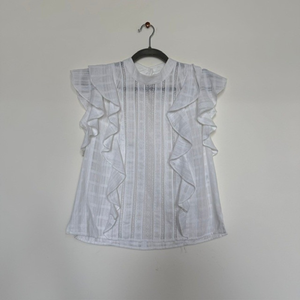 Veronica Beard Sol White Cotton Lace Ruffle Blouse Top | Size S |$295 Designer - Picture 2 of 10